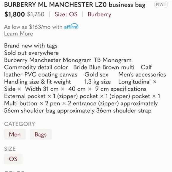🔥 Burberry London TB ML Burberry TB ML MANCHESTER LZ cross body/handle bag - Picture 4 of 4